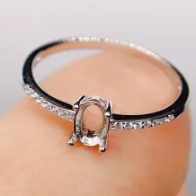 4*6mm Oval Prong Bezel 925 Silver Plated Gold Ring Setting For Gemstone