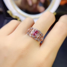 4*6mm S925 Sterling Silver Ring For Oval Red And Blue Gemstones