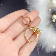 4-Prong S925 Sterling Silver Gold Plated Ring Setting for Round 3-15mm Gemstones