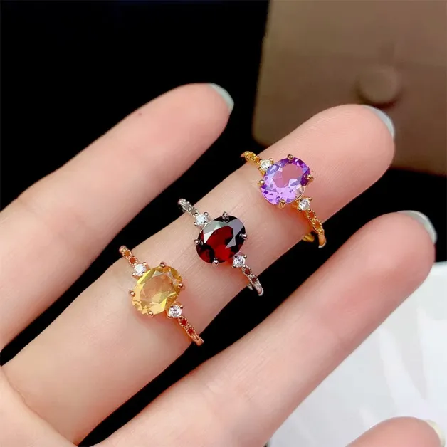 4 Prong-Set Ring Mount - 925 Sterling Silver Plated With 18k Gold For 6x8mm Oval Ruby/Sapphire