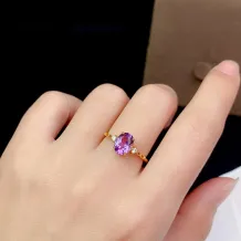 4 Prong-Set Ring Mount - 925 Sterling Silver Plated With 18k Gold For 6x8mm Oval Ruby/Sapphire