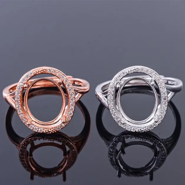 9x10mm 4 Prong Setting For Oval Diamond 925 Sterling Silver Rose Gold Plated