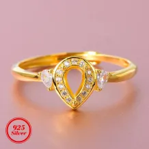 4x6mm Princess Cut CZ/Ruby/Sapphire S925 Sterling Silver Ring Setting with 18K Gold Plating