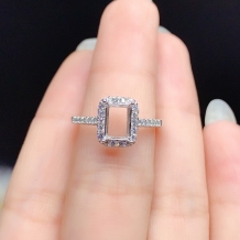 5*7mm Rectangle Prong Ring Setting White Gold Plated 925 Silver For Emerald