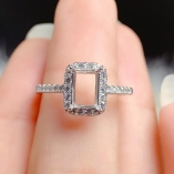 5*7mm Rectangle Prong Ring Setting White Gold Plated 925 Silver For Emerald