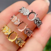 5*7/6*8mm Oval Wheat Four Prong Ring Setting 925 Silver Gold Plated For Topaz Crystal