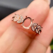 5*7/6*8mm Oval Wheat Four Prong Ring Setting 925 Silver Gold Plated For Topaz Crystal