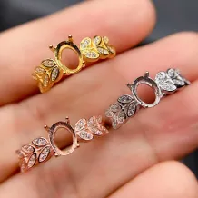 5*7/6*8mm Oval Wheat Four Prong Ring Setting 925 Silver Gold Plated For Topaz Crystal