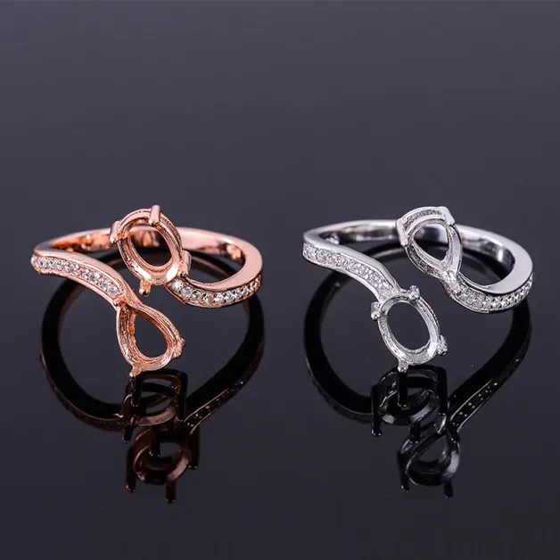5x7mm Oval Cluster Setting Ring Gemstone Setting 925 Silver Gold Plated