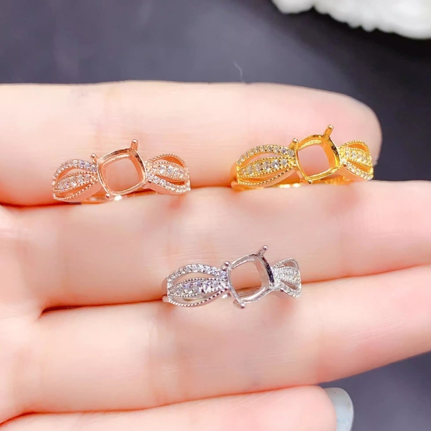 6*6mm Cushion Ring Setting Sterling Silver 925 Gold Plated For Women