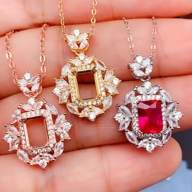 6x8mm Rectangular S925 Sterling Silver Plated With 18k Gold Pendant Setting Colored Gemstone