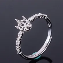 6 Prong Oval Engagement Ring Hidden Halo 5x7mm Gemstones