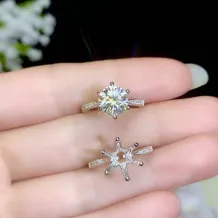 6-Prong S925 Sterling Silver Plated with 18K Gold - Classic Solitaire Setting for 6.5/8/9mm Moissanite