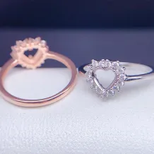 6x6mm Heart-Shaped Gemstone Ring Setting - S925 Sterling Silver Rose Gold Plated