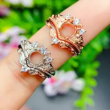 6*6mm Round Prong Ring Settings Solid 925 Sterling Silver Rose Gold Plated Ring