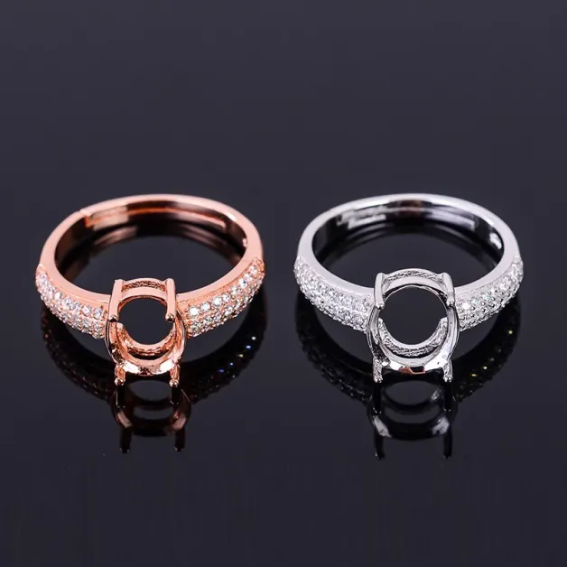7x9 8x10mm Halo Setting 925 Silver Gold Plated Ring Mount For Oval Emerald