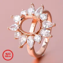 8*10mm Oval 6 Prong Round Engagement Ring Setting 925 Sterling Silver Gold Plated