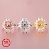 8*10mm Oval 6 Prong Round Engagement Ring Setting 925 Sterling Silver Gold Plated