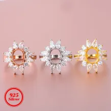 8*10mm Oval 6 Prong Round Engagement Ring Setting 925 Sterling Silver Gold Plated