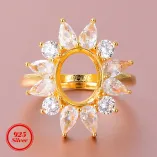 8*10mm Oval 6 Prong Round Engagement Ring Setting 925 Sterling Silver Gold Plated