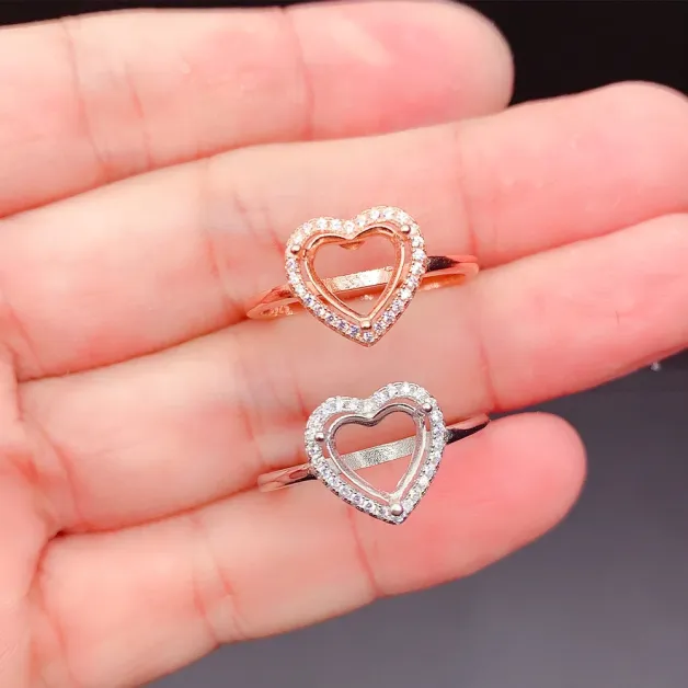 8x8mm Heart Prong Bezel Empty Ring Mount 925 Sterling Silver Gold Plated