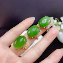 925 Gold Plated 4-Prong Ring Setting for 13x18mm Oval Jadeite/Nephrite