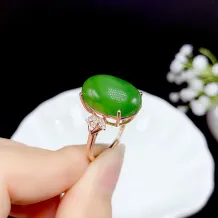 925 Gold Plated 4-Prong Ring Setting for 13x18mm Oval Jadeite/Nephrite