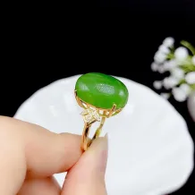 925 Gold Plated 4-Prong Ring Setting for 13x18mm Oval Jadeite/Nephrite