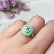 925 Silver 18K Gold-Plated Bi-Disc Ring Setting for Jade Pendants 10mm Post