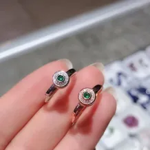 925 Silver 18K Gold-Plated Bi-Disc Ring Setting for Jade Pendants 10mm Post