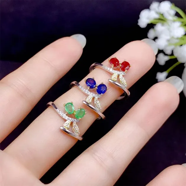 925 Silver & 18K Gold Plated Cluster Ring Setting for 4-5mm Ruby/Sapphire/Emerald Gemstones