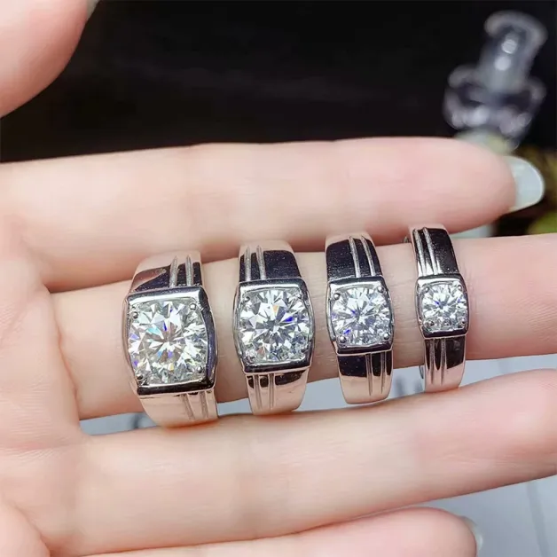 925 Silver 18K Gold-Plated Men's Ring Settings For 5mm (0.5ct) & 6.5/8/9mm (1-3ct) Round Moissanite Unset