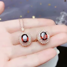 925 Silver 18K Gold-Plated Ring &amp; Pendant Setting T-Bar Design for 7x9mm Oval Ruby/Topaz