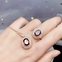 925 Silver 18K Gold-Plated Ring &amp; Pendant Setting T-Bar Design for 7x9mm Oval Ruby/Topaz