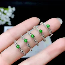 925 Silver 18K Gold-Plated Ring Setting for 3mm Round Diopside/Emerald