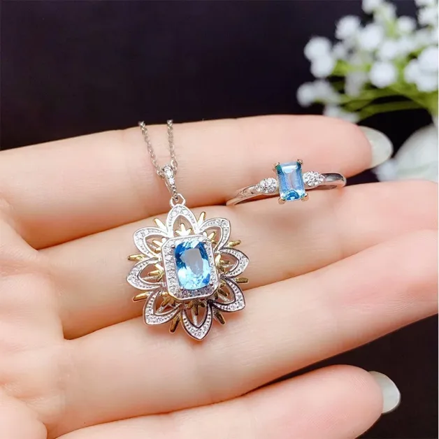 925 Silver 18k Two-Tone Gold-Plated Ring & Pendant Setting For 4x6/5x7mm Square Topaz/Ruby