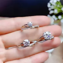 925 Silver 18K Two-Tone Gold-Plated Ring Setting For 5/6.5/8mm Round Moissanite