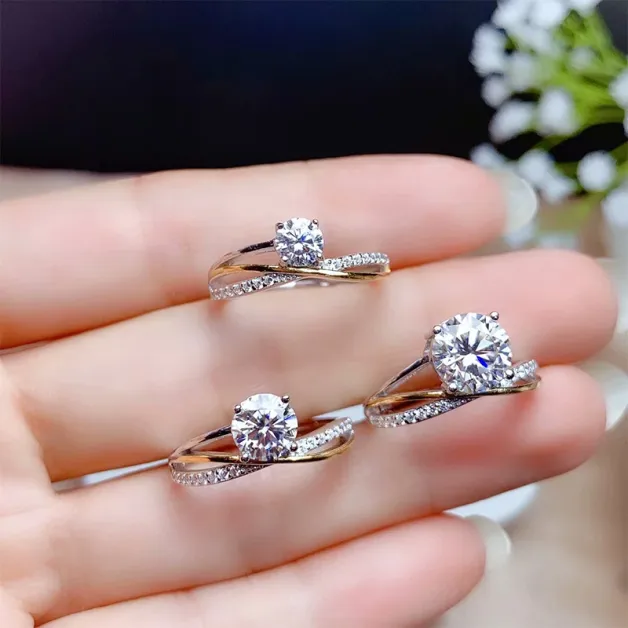 925 Silver 18K Two-Tone Gold-Plated Ring Setting For 5/6.5/8mm Round Moissanite