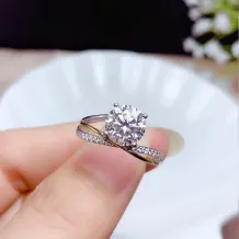 925 Silver 18K Two-Tone Gold-Plated Ring Setting For 5/6.5/8mm Round Moissanite