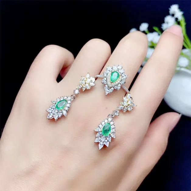 925 Silver Dual-Tone 18K Gold Ring & Earring Set for 4x6mm Teardrop Gemstones