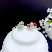 925 Silver Dual-Tone Gold Ring Setting for 4x5mm Oval Red/Blue/Emerald Gems