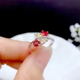925 Silver Dual-Tone Gold Ring Setting for 4x5mm Oval Red/Blue/Emerald Gems