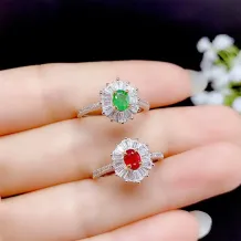 925 Silver Dual-Tone Ring Setting with T-Bagette Zircons for 4x5mm Emerald