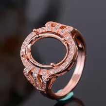 925 Silver Gold Plated Halo Ring Setting For Oval 10x14mm Gemstones