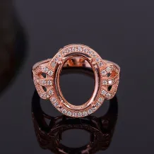 925 Silver Gold Plated Halo Ring Setting For Oval 10x14mm Gemstones