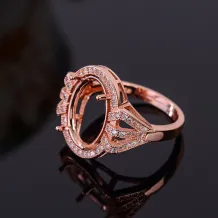 925 Silver Gold Plated Halo Ring Setting For Oval 10x14mm Gemstones