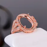 925 Silver Gold Plated Halo Ring Setting For Oval 10x14mm Gemstones