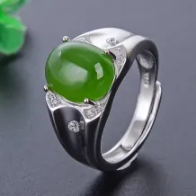 925 Silver Gold Plated Men's Ring Setting for 9x11 12x15mm Oval Cabochon Jade &amp; Sapphire