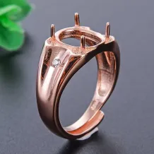 925 Silver Gold Plated Men's Ring Setting for 9x11 12x15mm Oval Cabochon Jade &amp; Sapphire