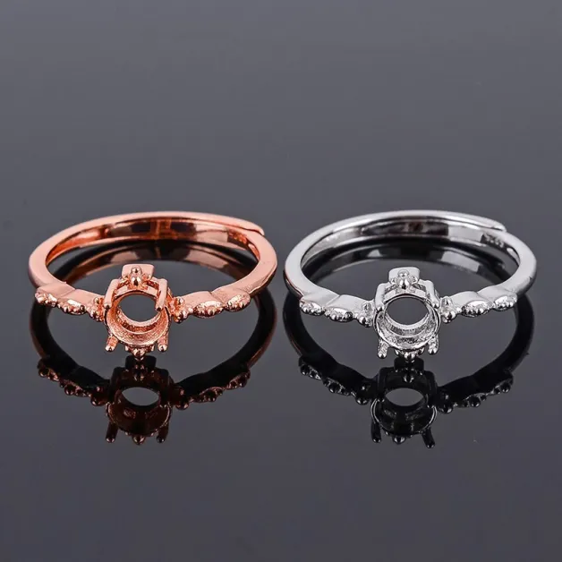 925 Silver Gold Plated Round 5x5mm Gemstones Ring Setting